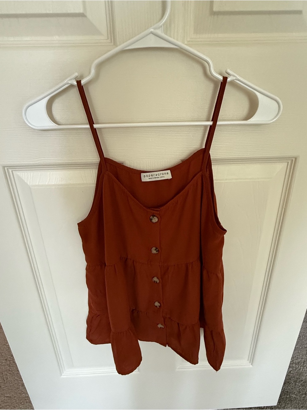 Paper Crane Rust Button-Front Tiered Spaghetti Strap Camisole
